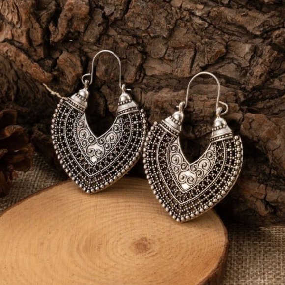 Sterling Silver Vintage Ethnic Boho Hoop Earrings - Picture 1 of 4